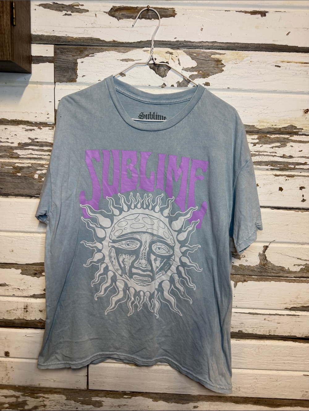 Sublime Light Blue Short Sleeve Graphic Tee with Purple Logo